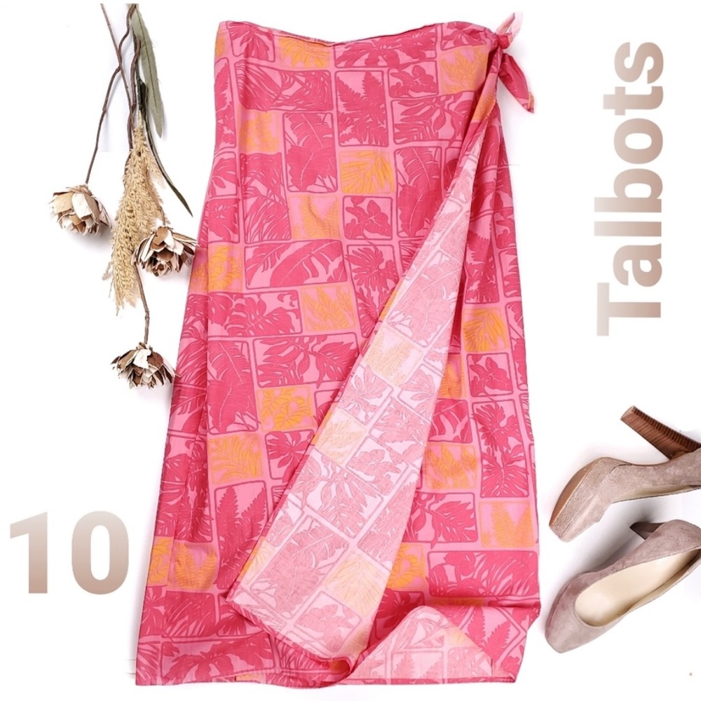 Talbots Pink Orange Floral Wrap Maxi Skirt 10